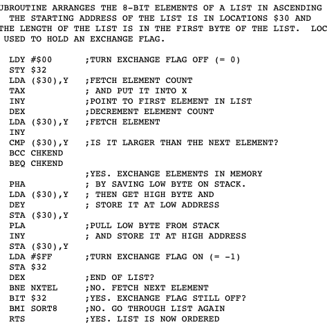 Example of 6502 assembler code